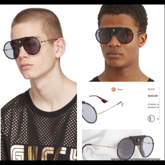 GUCCI UNISEX ROUND SUNGLASSES WITH DETACHABLE BLACK LEATHER & LOGO TIGER HEAD - Picture 8 of 16